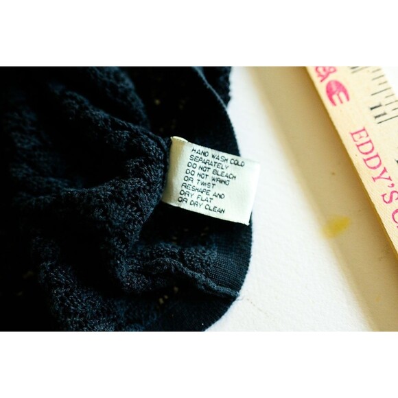 David Brooks XL Silk crochet black button down sweater cardigan goth witchy - Picture 6 of 6